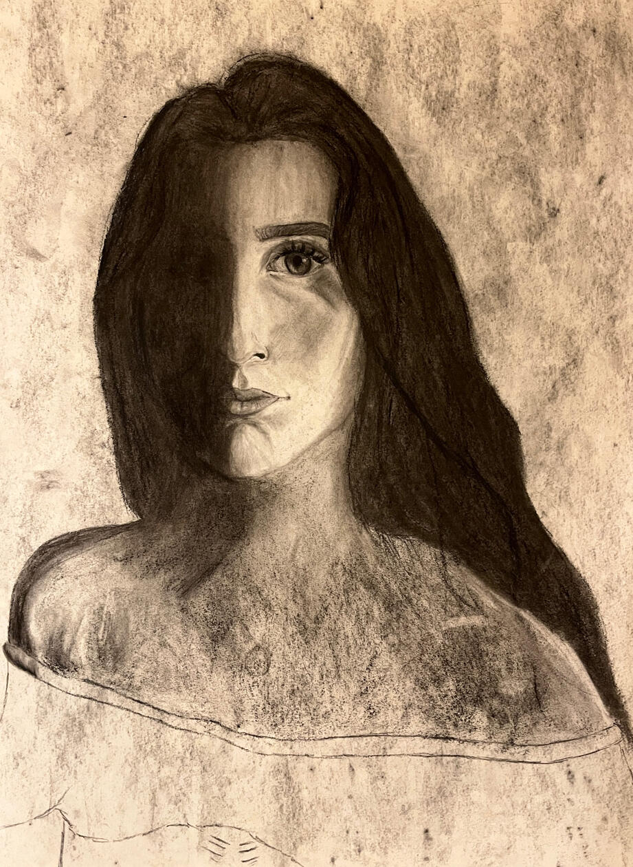 In The Spotlight, 2018. Charcoal on paper
